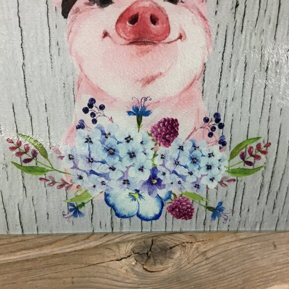 OOPS - Blue Flowers Bandana Pig Glass Cutting Board - Picture 3 of 10